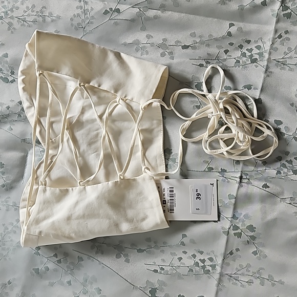NWT Zara Strapless Cream Tie Up Bustier Crop Top in Medium! - Picture 2 of 7